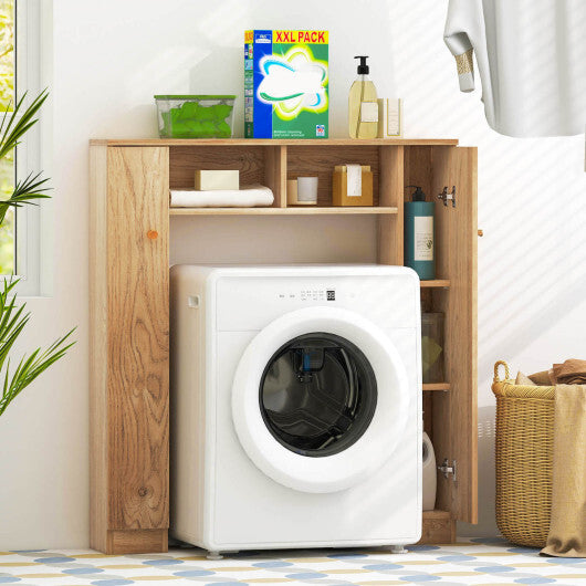 Costway Over The Toilet Storage Cabinet with 2 Open Compartments and 4 Adjustable Shelves-Natural LuxuryLifeWay Online Store