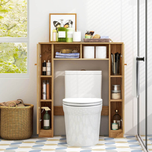 Costway Over The Toilet Storage Cabinet with 2 Open Compartments and 4 Adjustable Shelves-Natural LuxuryLifeWay Online Store