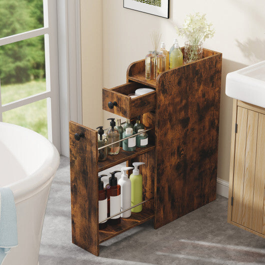 Costway Small Bathroom Storage Cabinet 4-Tier with Slide Out Drawers on Casters-Brown LuxuryLifeWay Online Store
