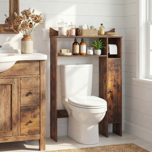 Costway Over the Toilet Storage Cabinet with Toilet Paper Holder-Rustic Brown LuxuryLifeWay Online Store