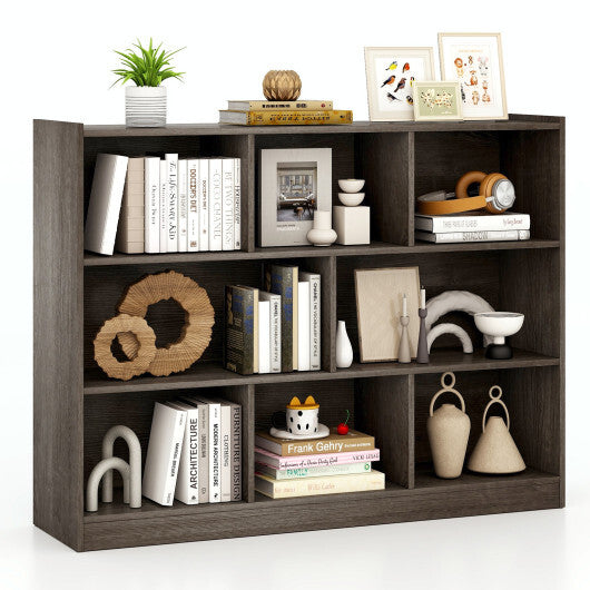 Costway 3-Tier Open Bookcase 8-Cube Floor Standing Storage Shelves Display Cabinet-Gray LuxuryLifeWay Online Store