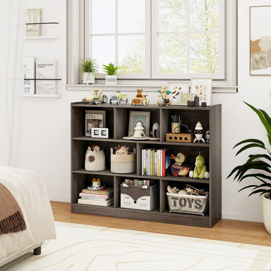 Costway 3-Tier Open Bookcase 8-Cube Floor Standing Storage Shelves Display Cabinet-Gray LuxuryLifeWay Online Store