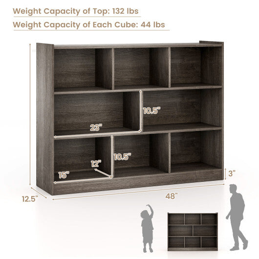 Costway 3-Tier Open Bookcase 8-Cube Floor Standing Storage Shelves Display Cabinet-Gray LuxuryLifeWay Online Store