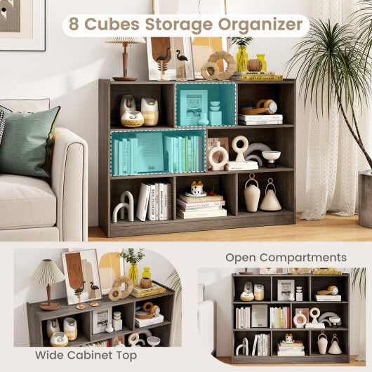 Costway 3-Tier Open Bookcase 8-Cube Floor Standing Storage Shelves Display Cabinet-Gray LuxuryLifeWay Online Store