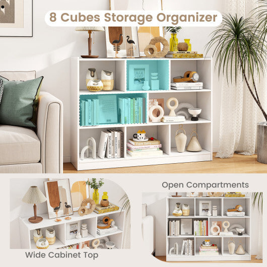 Costway 3-Tier Open Bookcase 8-Cube Floor Standing Storage Shelves Display Cabinet-White LuxuryLifeWay Online Store