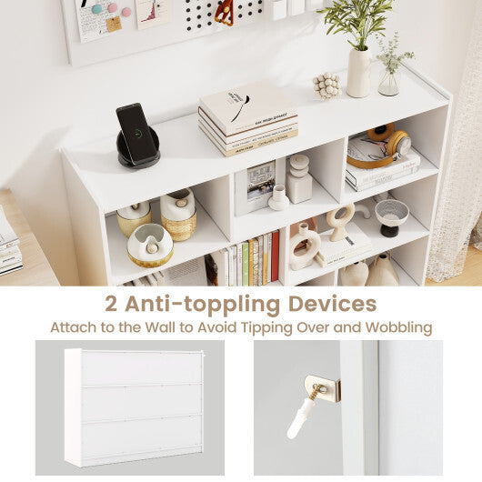Costway 3-Tier Open Bookcase 8-Cube Floor Standing Storage Shelves Display Cabinet-White LuxuryLifeWay Online Store