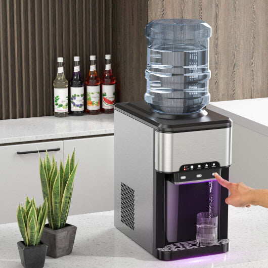 Costway Water Cooler Dispenser 3-in-1 with Built-in Ice Maker and 3 Temperature Settings-Silver LuxuryLifeWay Online Store