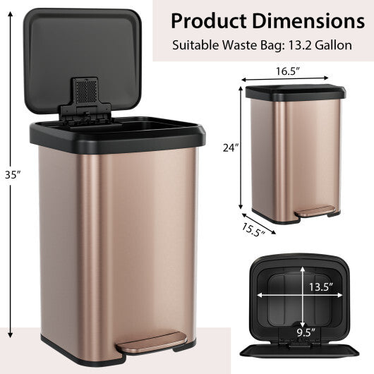 Costway 13.2 Gallon Step Trash Can with Soft Close Lid and Deodorizer Compartment-Golden LuxuryLifeWay Online Store