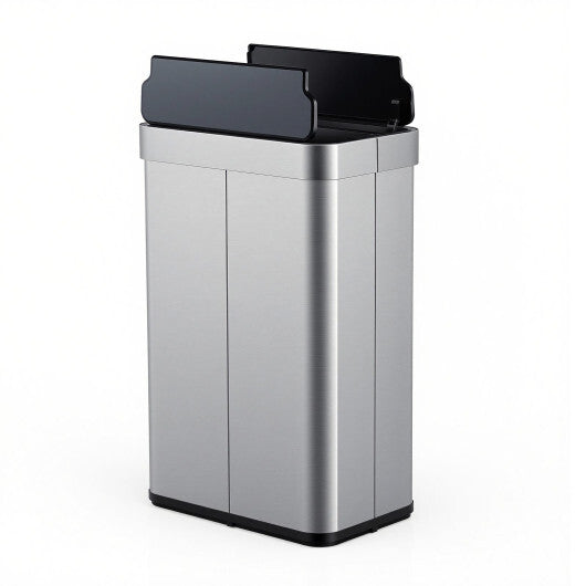 Costway 16 Gallon Trash Can with Wing Lids for Bedroom Bathroom Kitchen-Silver LuxuryLifeWay Online Store