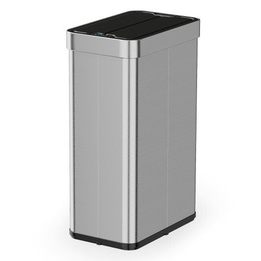 Costway 16 Gallon Trash Can with Wing Lids for Bedroom Bathroom Kitchen-Silver LuxuryLifeWay Online Store