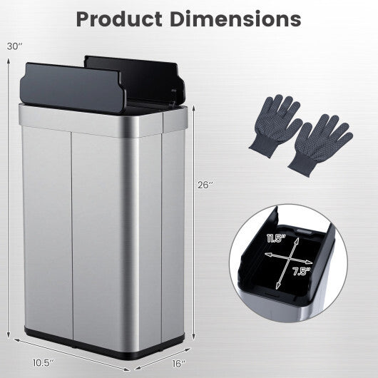 Costway 16 Gallon Trash Can with Wing Lids for Bedroom Bathroom Kitchen-Silver LuxuryLifeWay Online Store