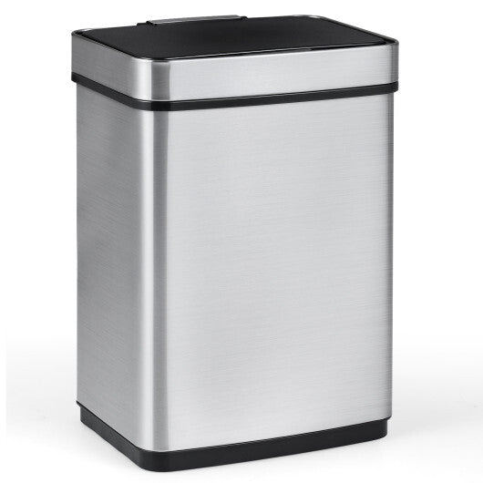 Costway 16 Gallon Trash Can Infrared Motion Sensor Garbage Can with Dual Compartments-Silver LuxuryLifeWay Online Store