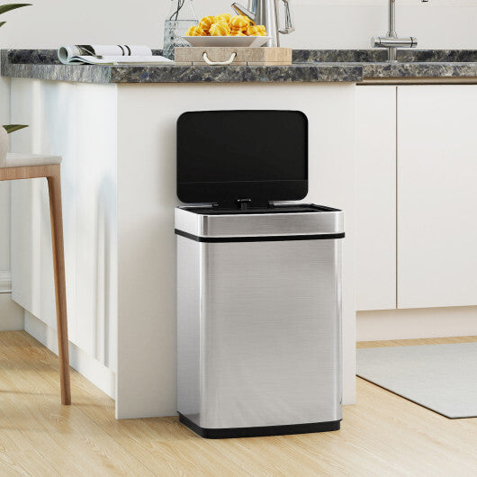 Costway 16 Gallon Trash Can Infrared Motion Sensor Garbage Can with Dual Compartments-Silver LuxuryLifeWay Online Store
