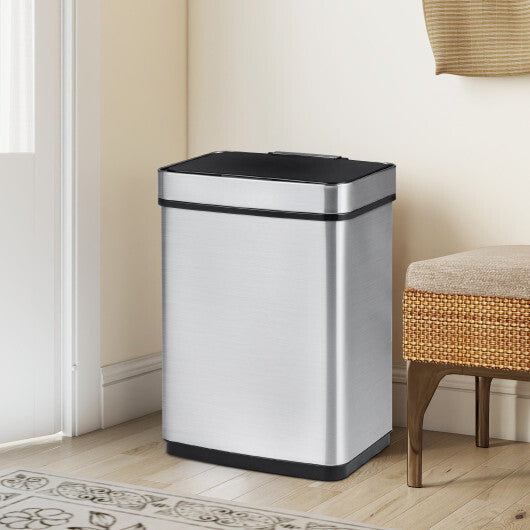 Costway 16 Gallon Trash Can Infrared Motion Sensor Garbage Can with Dual Compartments-Silver LuxuryLifeWay Online Store