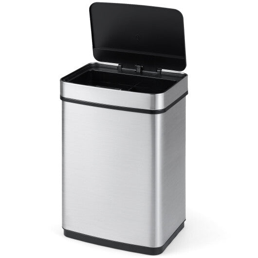 Costway 16 Gallon Trash Can Infrared Motion Sensor Garbage Can with Dual Compartments-Silver LuxuryLifeWay Online Store