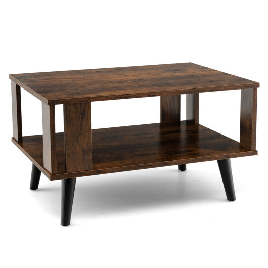 Costway Compact Retro Mid-Century Coffee Table with Storage Open Shelf-Rustic Brown LuxuryLifeWay Online Store