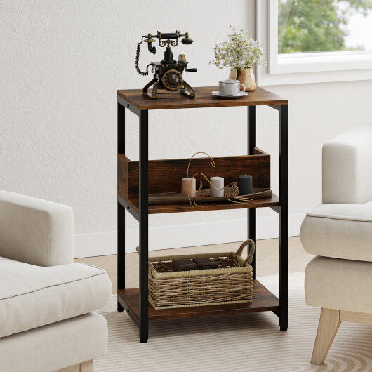 Costway Side End Table with Charging Station and Open Shelves-Rustic Brown LuxuryLifeWay Online Store
