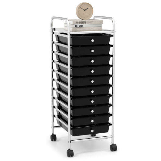 Costway 10 Drawer Rolling Storage Cart Organizer with 4 Universal Casters-Black LuxuryLifeWay Online Store