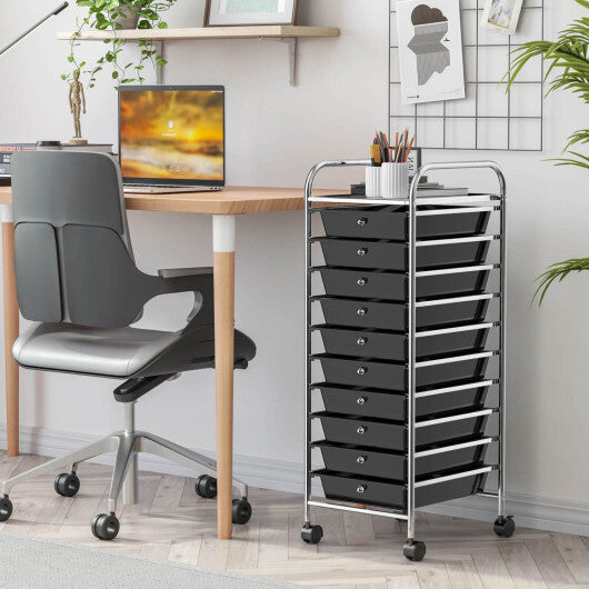 Costway 10 Drawer Rolling Storage Cart Organizer with 4 Universal Casters-Black LuxuryLifeWay Online Store