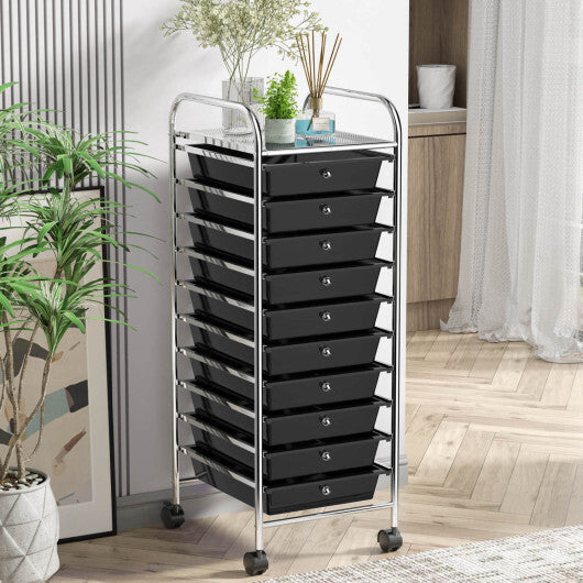 Costway 10 Drawer Rolling Storage Cart Organizer with 4 Universal Casters-Black LuxuryLifeWay Online Store