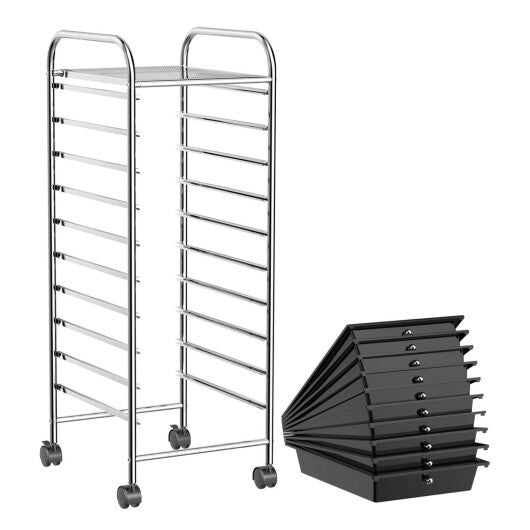 Costway 10 Drawer Rolling Storage Cart Organizer with 4 Universal Casters-Black LuxuryLifeWay Online Store