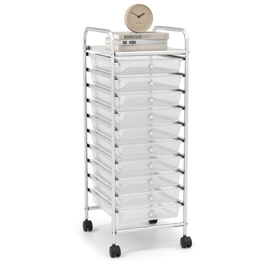 Costway 10 Drawer Rolling Storage Cart Organizer with 4 Universal Casters-Clear LuxuryLifeWay Online Store