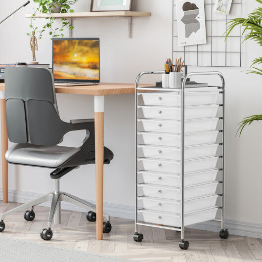 Costway 10 Drawer Rolling Storage Cart Organizer with 4 Universal Casters-Clear LuxuryLifeWay Online Store