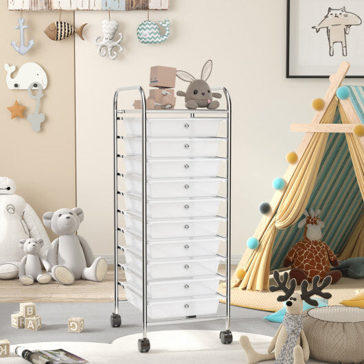 Costway 10 Drawer Rolling Storage Cart Organizer with 4 Universal Casters-Clear LuxuryLifeWay Online Store