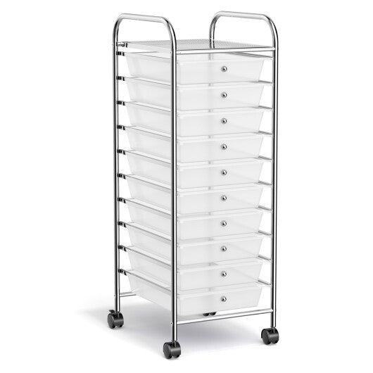 Costway 10 Drawer Rolling Storage Cart Organizer with 4 Universal Casters-Clear LuxuryLifeWay Online Store