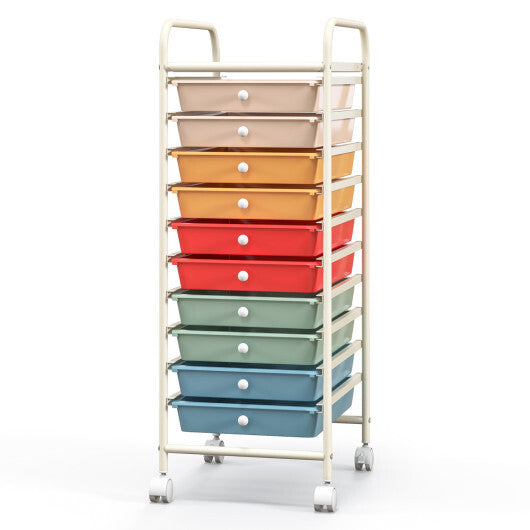 Costway 10 Drawer Rolling Storage Cart Organizer with 4 Universal Casters-Macaron Multicolor