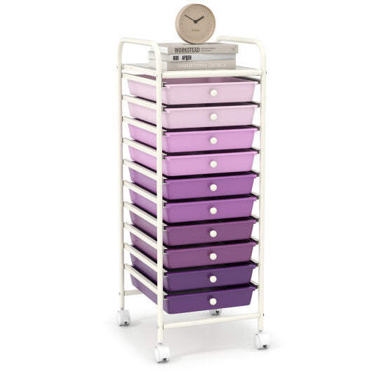 Costway 10 Drawer Rolling Storage Cart Organizer with 4 Universal Casters-Purple LuxuryLifeWay Online Store