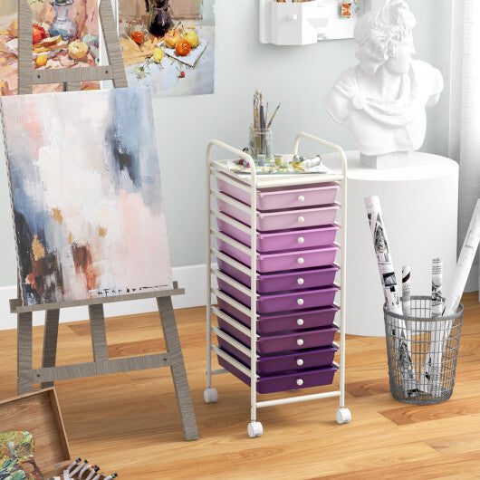 Costway 10 Drawer Rolling Storage Cart Organizer with 4 Universal Casters-Purple LuxuryLifeWay Online Store