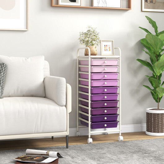 Costway 10 Drawer Rolling Storage Cart Organizer with 4 Universal Casters-Purple LuxuryLifeWay Online Store