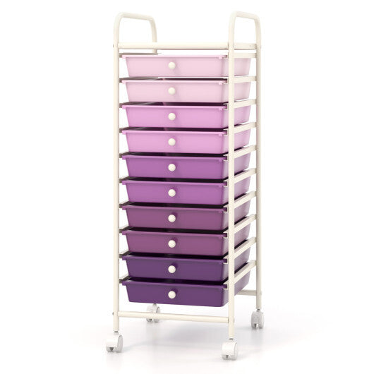 Costway 10 Drawer Rolling Storage Cart Organizer with 4 Universal Casters-Purple LuxuryLifeWay Online Store