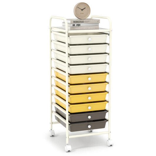 Costway 10 Drawer Rolling Storage Cart Organizer with 4 Universal Casters-Yellow LuxuryLifeWay Online Store