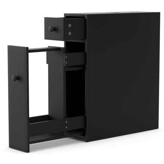 Costway Black Bathroom Cabinet Space Saver Storage Organizer-Black LuxuryLifeWay Online Store