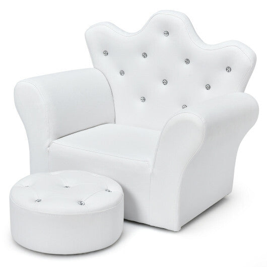 Costway Children Upholstered Princess Sofa with Ottoman and Diamond Decoration for Boys and Girls-White LuxuryLifeWay Online Store