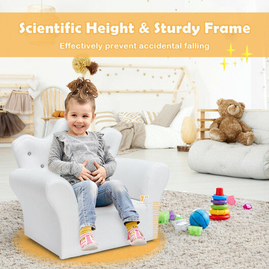Costway Children Upholstered Princess Sofa with Ottoman and Diamond Decoration for Boys and Girls-White LuxuryLifeWay Online Store