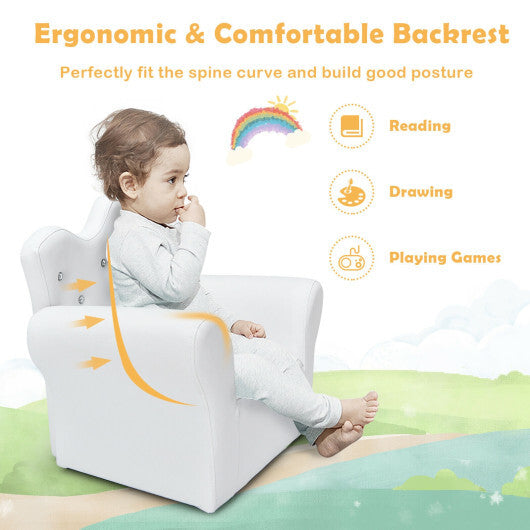 Costway Children Upholstered Princess Sofa with Ottoman and Diamond Decoration for Boys and Girls-White LuxuryLifeWay Online Store
