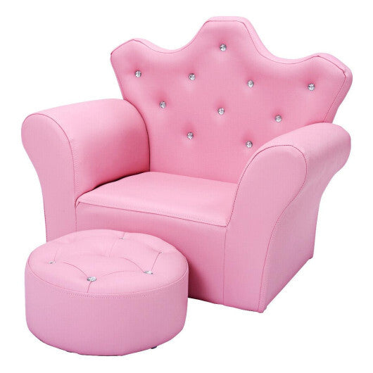 Costway Pink Kids Sofa Armrest Couch with Ottoman-Pink LuxuryLifeWay Online Store