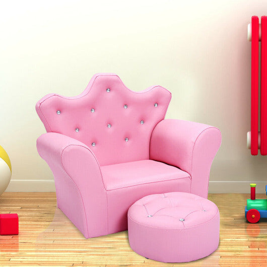Costway Pink Kids Sofa Armrest Couch with Ottoman-Pink LuxuryLifeWay Online Store