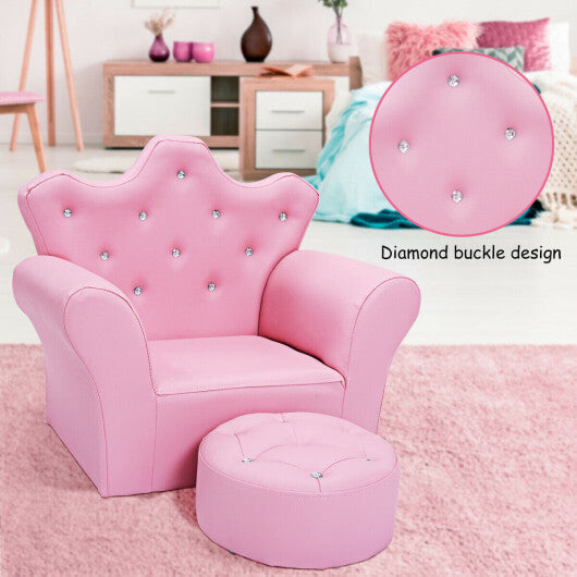Costway Pink Kids Sofa Armrest Couch with Ottoman-Pink LuxuryLifeWay Online Store