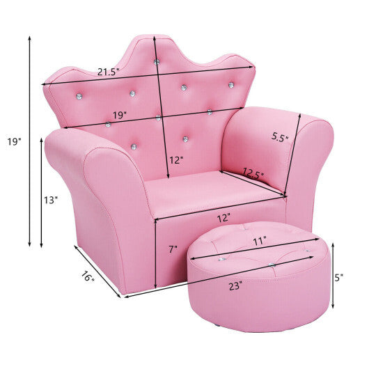 Costway Pink Kids Sofa Armrest Couch with Ottoman-Pink LuxuryLifeWay Online Store
