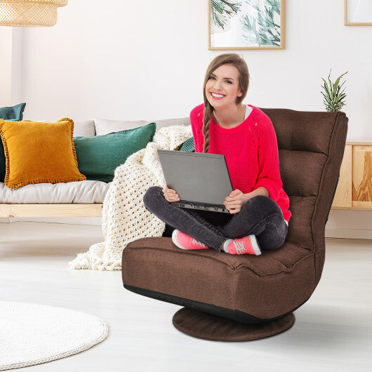 Costway 5-Position Folding Floor Gaming Chair-Rustic Brown LuxuryLifeWay Online Store