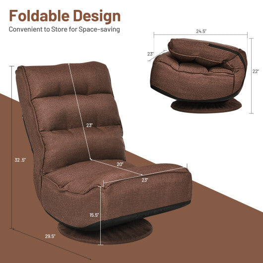 Costway 5-Position Folding Floor Gaming Chair-Rustic Brown LuxuryLifeWay Online Store