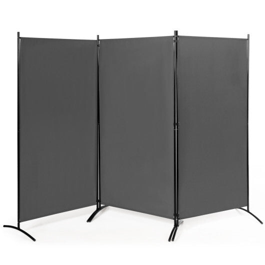 Costway 6 Feet 3 Panel Room Divider with Durable Hinges Steel Base-Gray LuxuryLifeWay Online Store