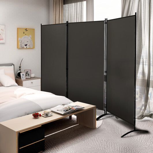 Costway 6 Feet 3 Panel Room Divider with Durable Hinges Steel Base-Gray LuxuryLifeWay Online Store