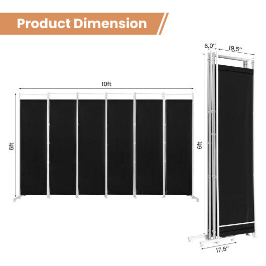 Costway 6-Panel Room Divider Folding Privacy Screen with Steel Support Base-Black LuxuryLifeWay Online Store