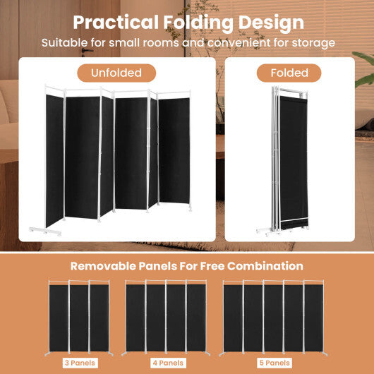 Costway 6-Panel Room Divider Folding Privacy Screen with Steel Support Base-Black LuxuryLifeWay Online Store
