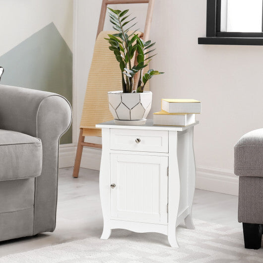 Costway Wooden Accent End Table with Drawer Storage Cabinet Nightstand-White LuxuryLifeWay Online Store